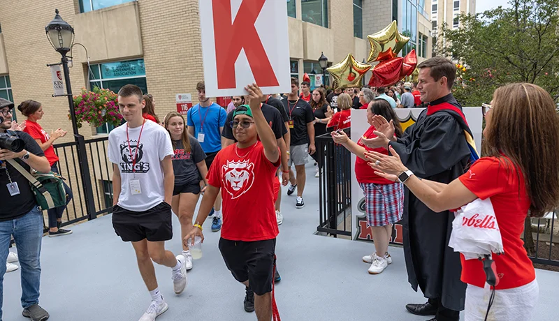 first year students walking down lane's lane